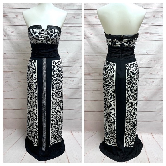 Nicole Miller Collection Elegant Silk Damask Floral Gown Maxi Dress - Picture 2 of 13